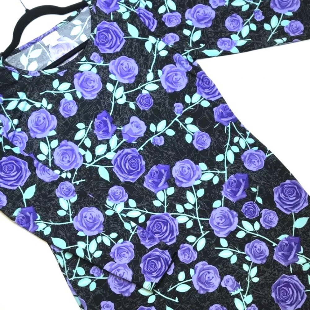 Fitted long sleeve black dress LuLaRoe Purple Rose